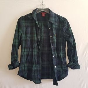 Dark Green and Blue Flannel Top